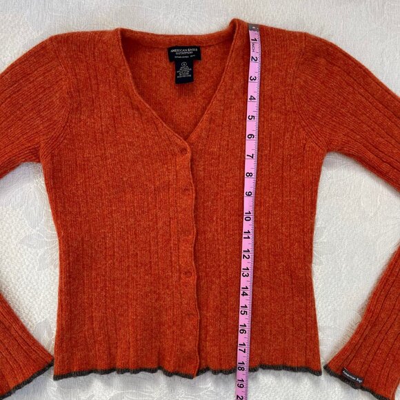 American Eagle Wool Blend Orange Sweater Cardigan Slightly Cropped - Picture 10 of 13